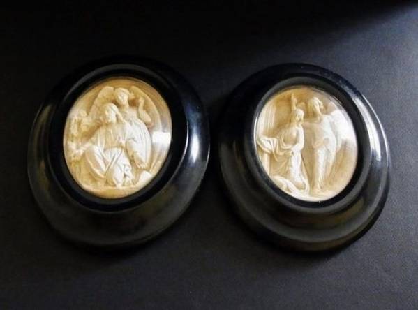 ＊巴里左岸＊仏アンティーク　天使のいるレリケー２点Ｎ３・美品