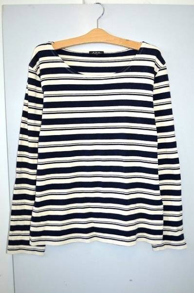 格安◇A.P.C.アーペーセーボートネックマリンボーダーカットソー