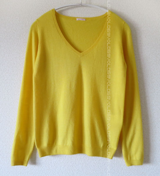 ドレステリア イエロー カシミア シルクVネック ニット トップス