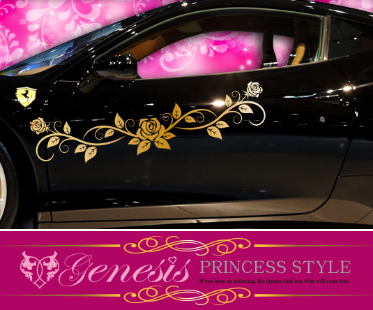 アメステ　バラ　ステッカー 姫系ギャル系かわいい薔薇カーステッカー09☆車ドレスアップバラ