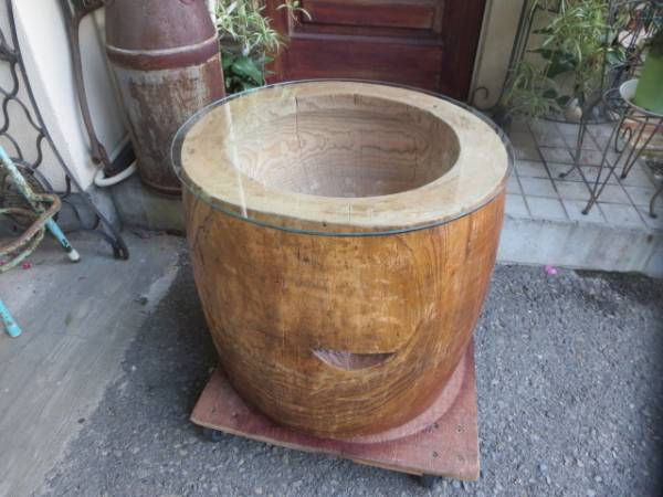 ガラス付き太鼓型臼　テーブル