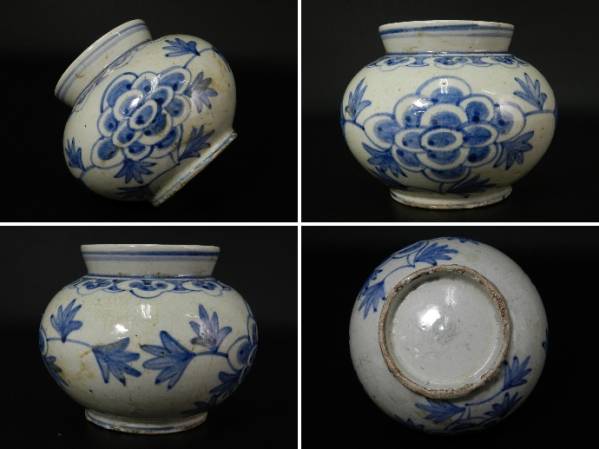 うぶ出し 李朝 染付の壷 李朝時代 丸壺◆SS-2