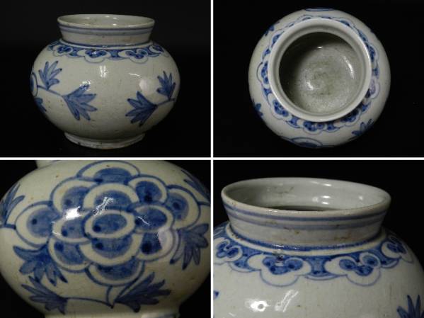 うぶ出し 李朝 染付の壷 李朝時代 丸壺◆SS-2