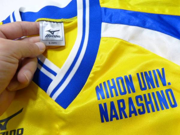 美品 日大習志野高校 サッカー部 黄青白 35 半袖ユニ ミズノ L