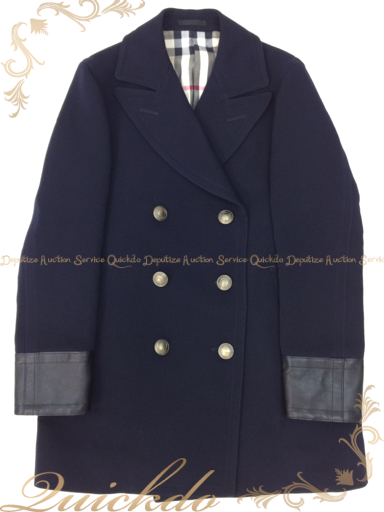 バーバリー Pコート 麻55%毛45% 紺系 40 メンズ