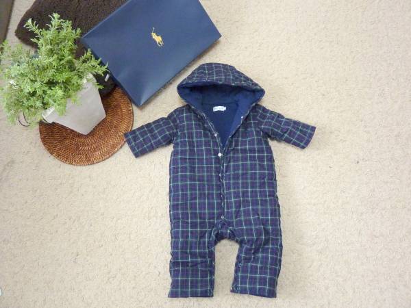 ラルフローレンジャンプスーツ防寒カバーオールチェックネイビー