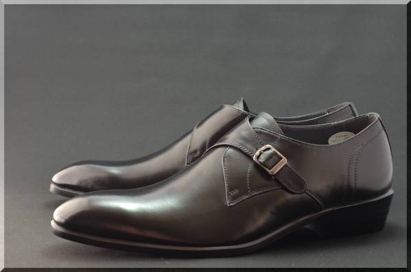 ★新品★ロングノーズ モンク プレーントウ 26CM BL ヒール高 ◆