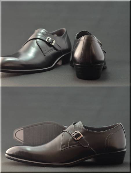 ★新品★ロングノーズ モンク プレーントウ 26CM BL ヒール高 ◆