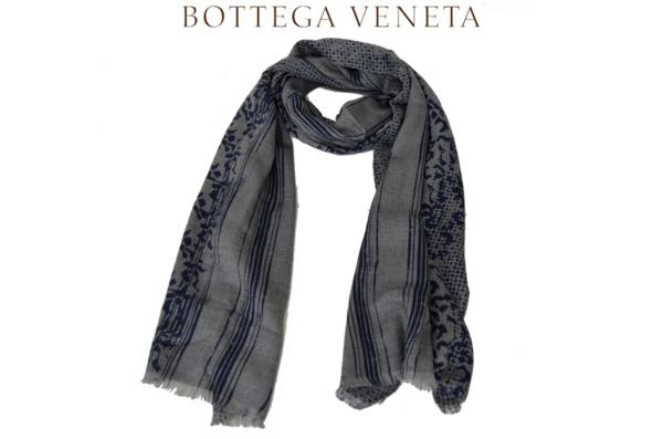 クリスマスセール★BOTTEGA ウール&シルク ストール Navy&gray