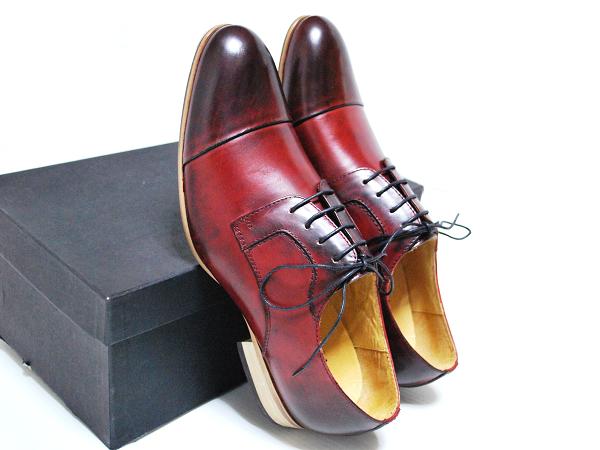 牛革★新品　レザーストレートチップシューズ　ワインレッド