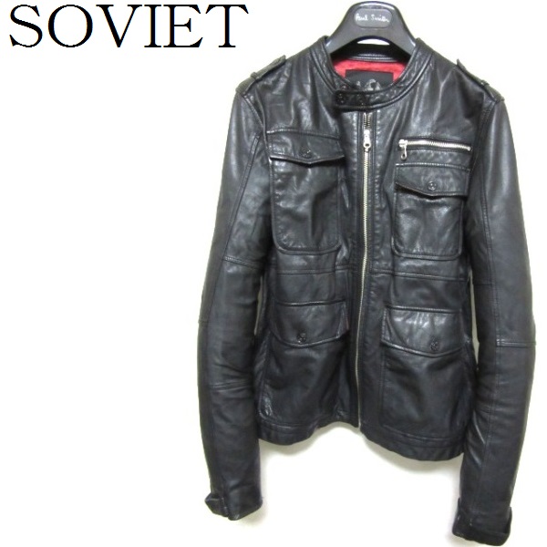 SOVIET ゴートスキン ブラックレザーライダースジャケット