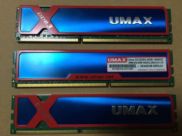 【中古美品】UMAX メモリ DDR3 1600 4GB×3