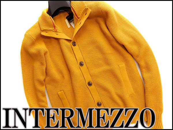新品 インターメッツォ 釦アップニットカーディガンM黄★I13158