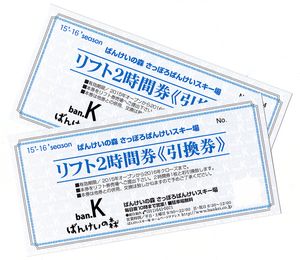 ban.K ばんけいスキー場 リフト1回券x10 (大人+中学生以下づつ) ban.k 盤渓スキー場 ばんけいスキー場 リフト券 23時間券 札幌ばんけい