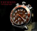 New【TECHNOS テクノス】1/10高速クロノ100ｍ防水牛皮ベルトBR