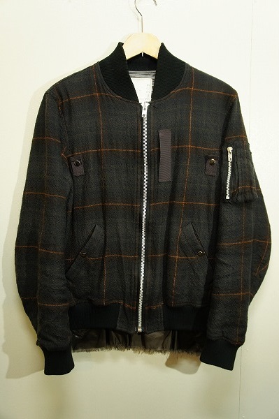 12AW sacaiサカイ チェック柄 レイヤード MA-1ジャケット茶202G