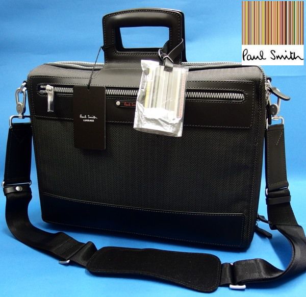 新品3.8万★ポールスミス 本革×ヘリンボーン ビジネスバッグ黒