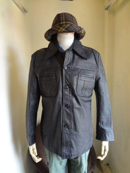 60s70sヴィンテージレトロ/茶系サファリタイプ/レザージャケット