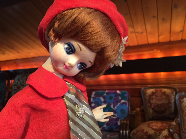 【81】昭和レトロ51.5cm赤いワンピースのポーズ人形さくらs068