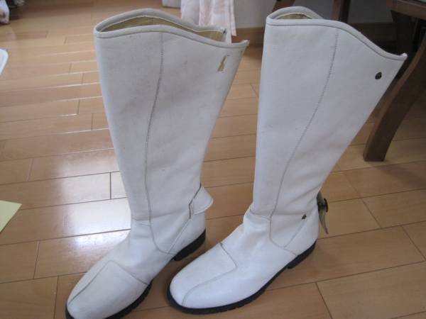 ★旧車会.単車乗りに牛革 特攻ロングブーツ 白 28.0cm中古★