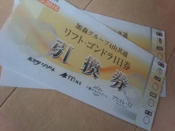 加森観光グループ4山共通スキー場　リフト券 大人1枚　2枚あり