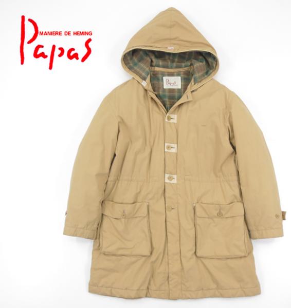 定6万 美品 Papas パパス 中綿入り フィールドパーカ ベージュ L