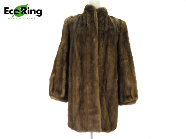 1円 ミンク ハーフ 毛皮ファーコート size 11 ブラウン HS985