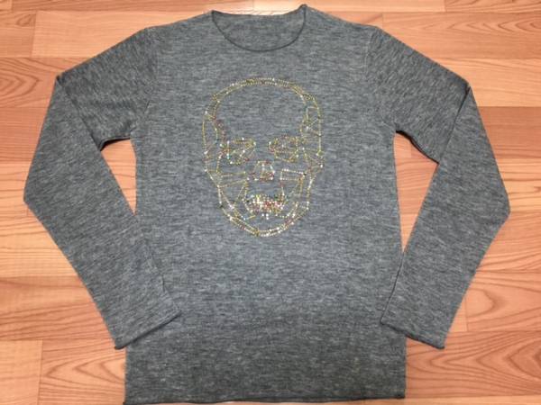 ルシアンペラフィネ　ラインストーン　長袖ニット　グレーＸＬ