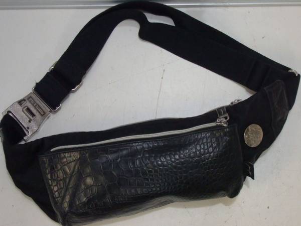 オロビアンコ クロコ型押し×ナイロン ウエスト ボディバッグ 黒