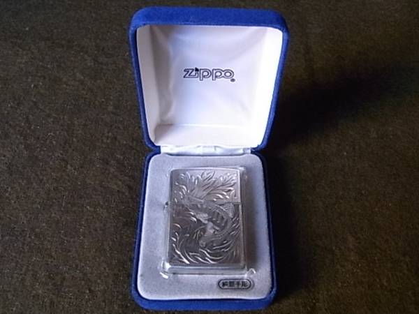 Zippo スターリング 純銀 手彫 トラウト 魚 イタリックロゴ Zippo スターリング 純銀 手彫 トラウト 魚 イタリックロゴ