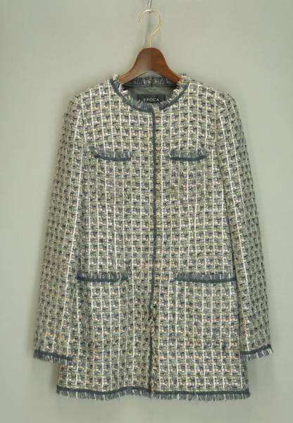 SA5918*エポカ/EPOCA*中綿*ラメ*ノーカラー/ツイードジャケット