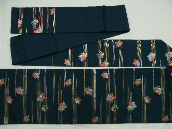 ◆衣紋屋◆9019 【1円～】蝶文様 名古屋帯 濃藍 *****