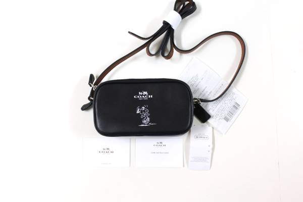 1円～ 新品 COACH コーチ スヌーピー ショルダーバック 黒色/C3