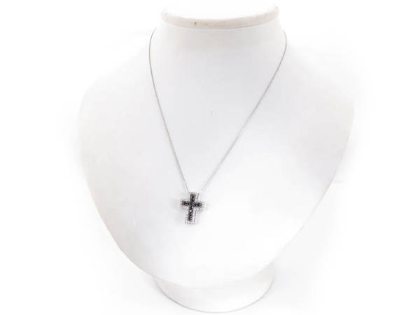 1円 K18WG×ダイヤ×ブラックダイヤ クロス ネックレス GK854 K18