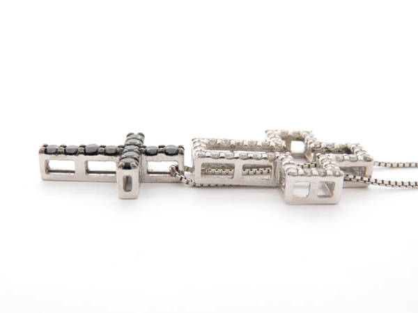 1円 K18WG×ダイヤ×ブラックダイヤ クロス ネックレス GK854 K18
