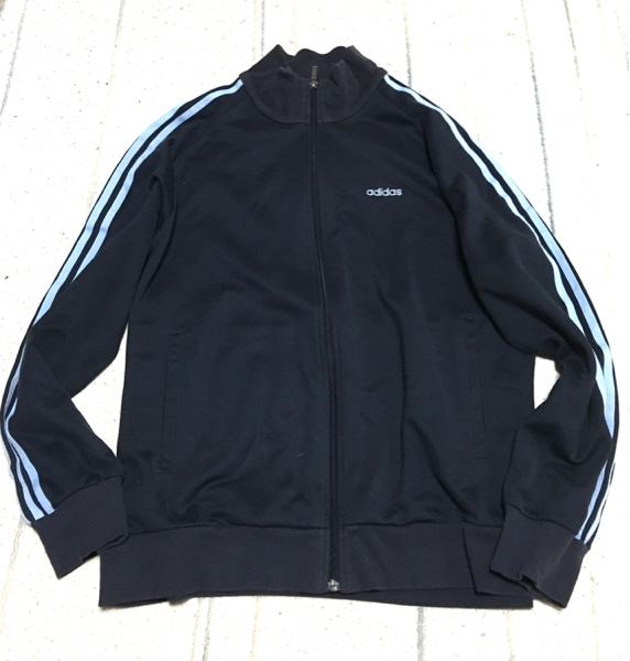 『アディダス』メンズXOサイズ 紺×水色ライン＊爽やか