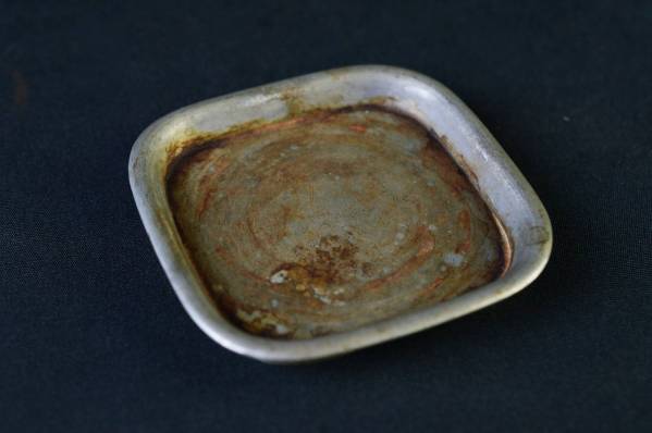 【雲】古錫 時代 四方形急須盆 化石造(煎茶壷茶心壷急須)Y32