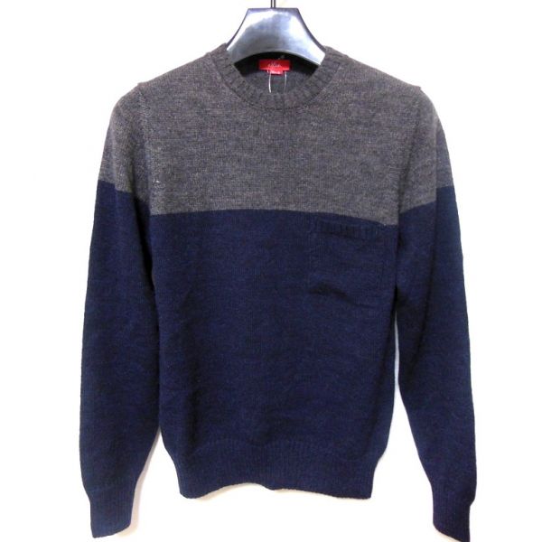 極美品アルテア Altea バイカラーウールニット　S ネイビー 1528
