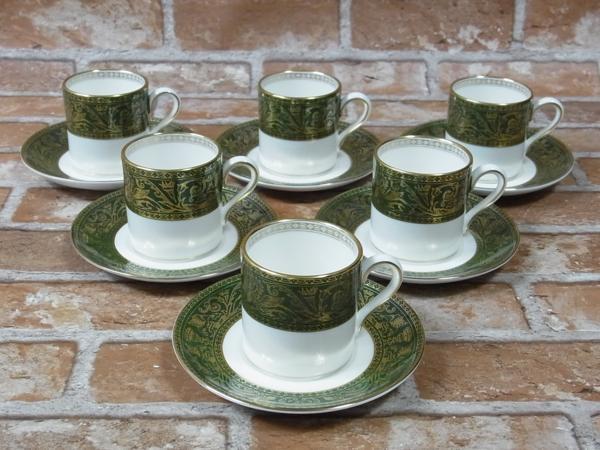 ♪ WEDGWOOD/フロレンティーングリーンゴールド C&S 6客セット♪