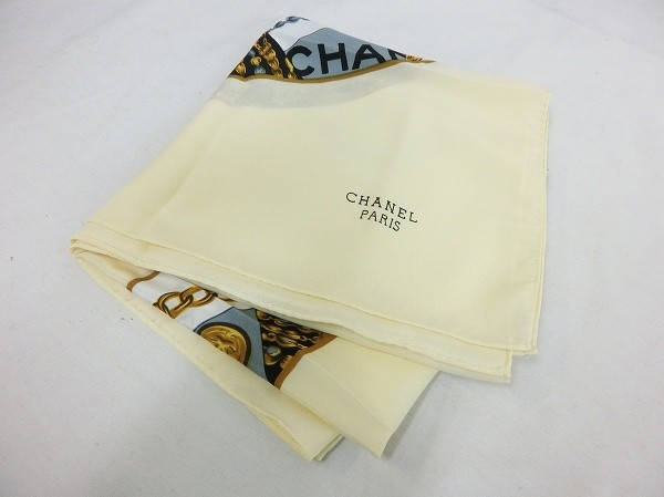 CHANEL チェーンココマーク 大判 シルクスカーフ イタリア製 し