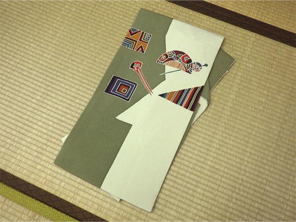 作家物 縮緬名古屋帯 『櫛かんざしお太鼓柄』 未使用 正絹☆m192 中古