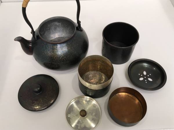 建水 玉川堂 茶筒 茶箕 セット 1940～50年代 銅製 茶道具 茶器揃 茶器