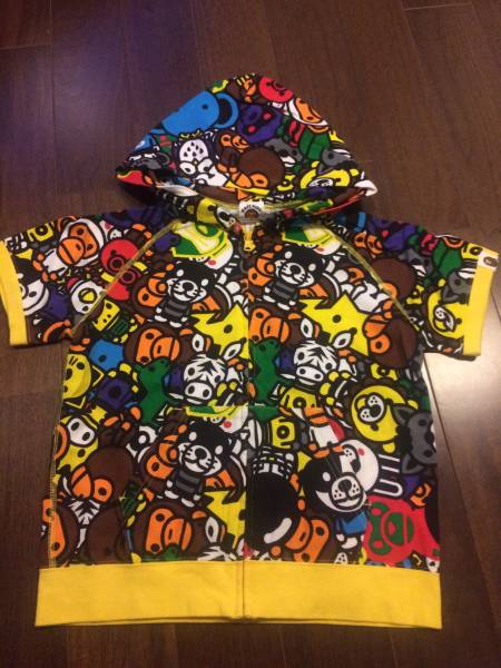 中古130サイズ BAPE KIDS ベイプキッズ サファリ 半袖パーカー