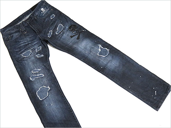 良品 ロエン Roen クラッシュ加工スカルプリントデニムパンツ S