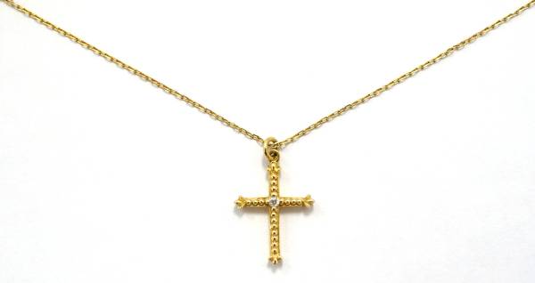 美本 AHKAH アーカー K18 YG クレオ クロス ダイヤ ネックレス