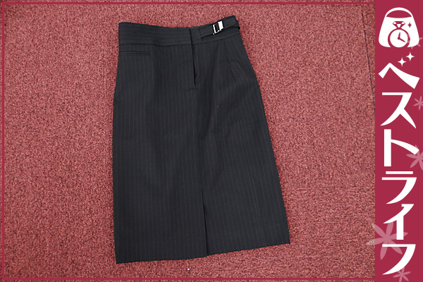 1円 本物 グッチ ストライプ スカート 38 白×ネイビー系