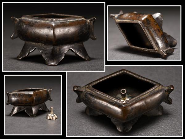 古多】時代古銅小香炉 香立◇香道具/古美術 瓏古銅鏨