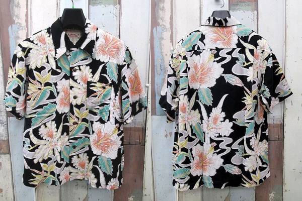♪サンサーフ*東洋*ビンテージ柄レーヨンアロハシャツS