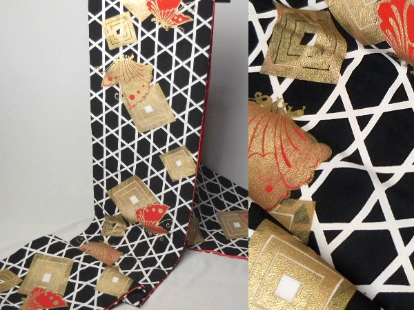 舞台衣装☆ 蝶に竹細工組子柄 袋帯 【大衆演劇 役者】#256