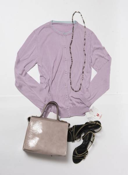 U by ungaro◆衿トリミングシルクニットカーデラベンダー